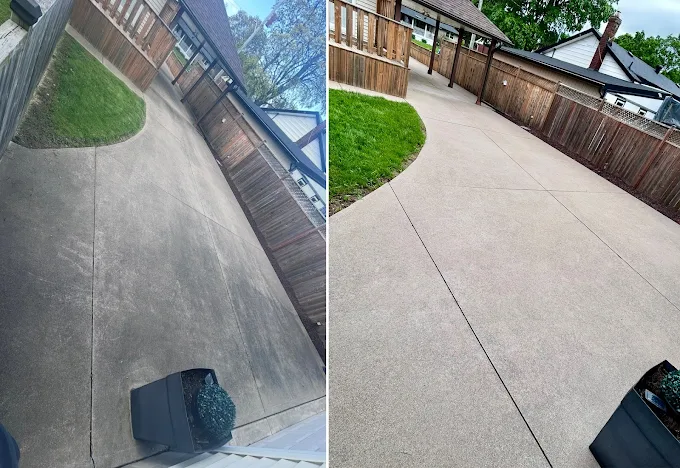 Before and after pressure washing a Niagara concrete driveway